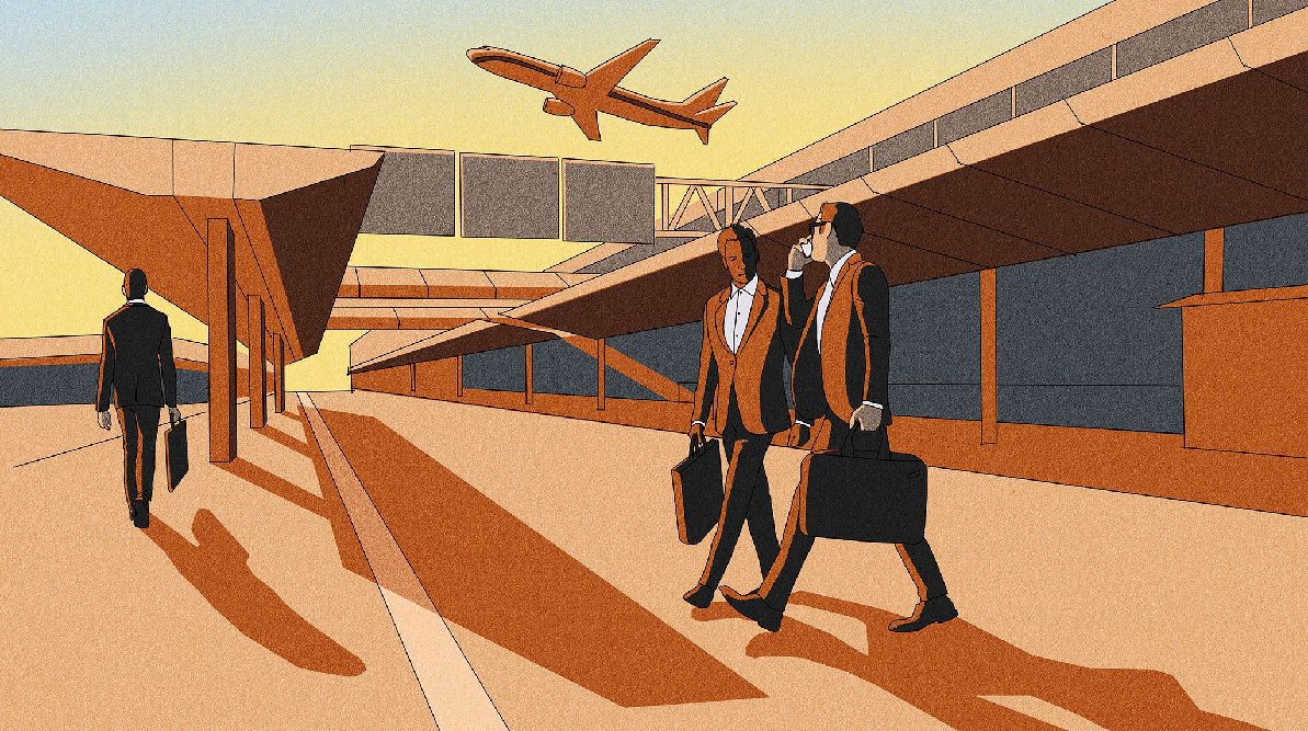 Illustration: travellers at an airport