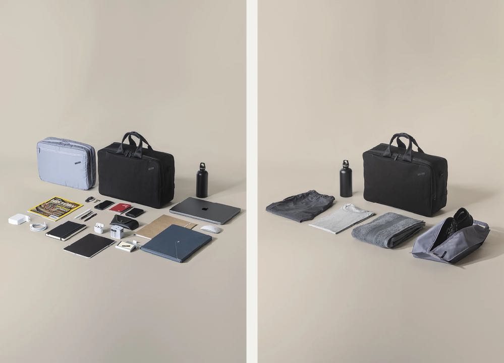 Émigré bags and travel kit laid out