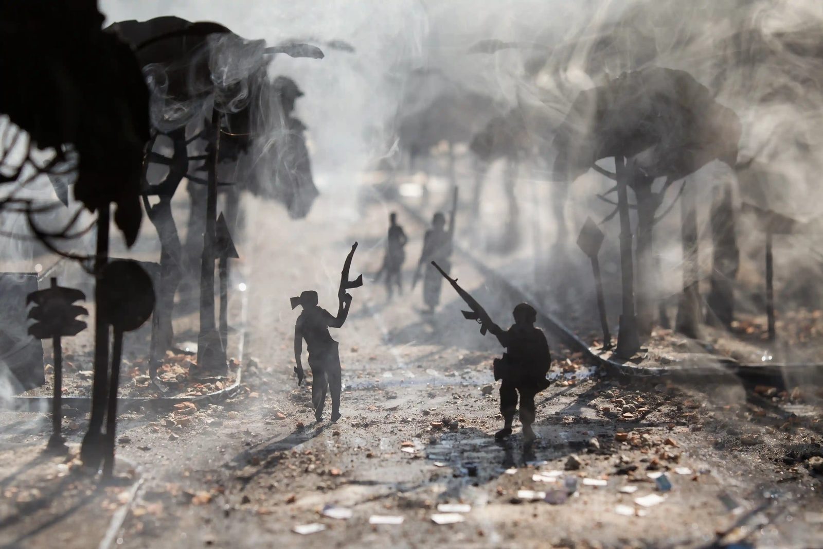 Figures in smoke